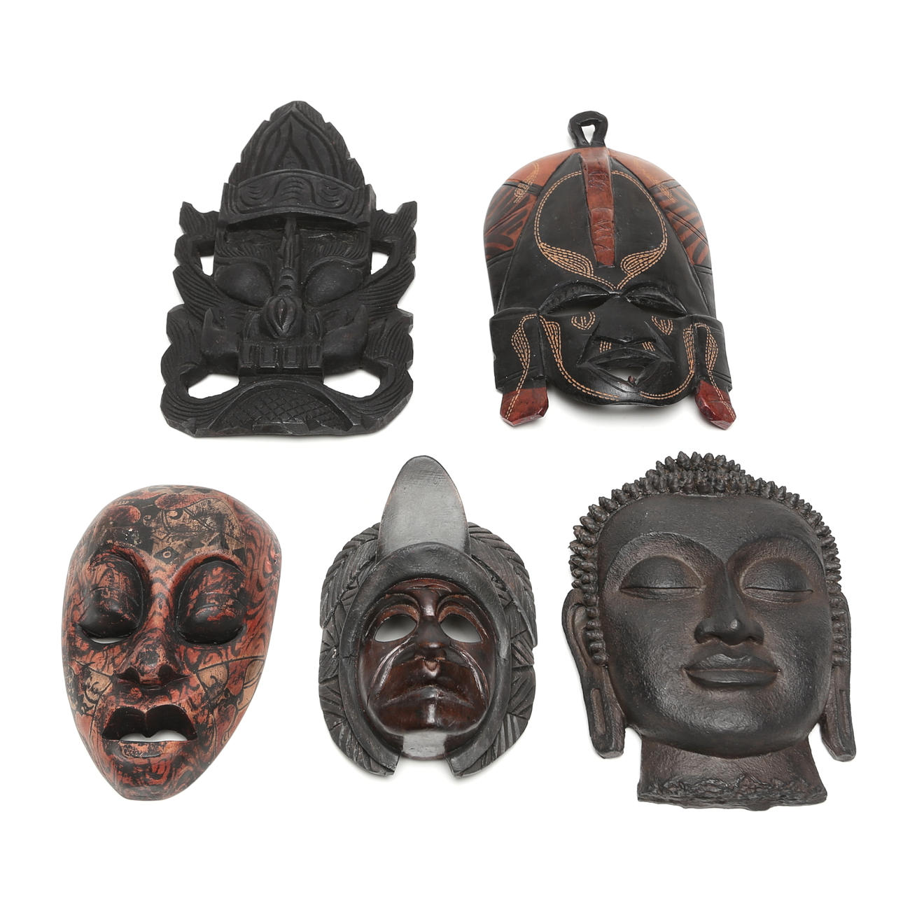 DEKORATIVE MASKEN, 5 Stück, Holz, modern.