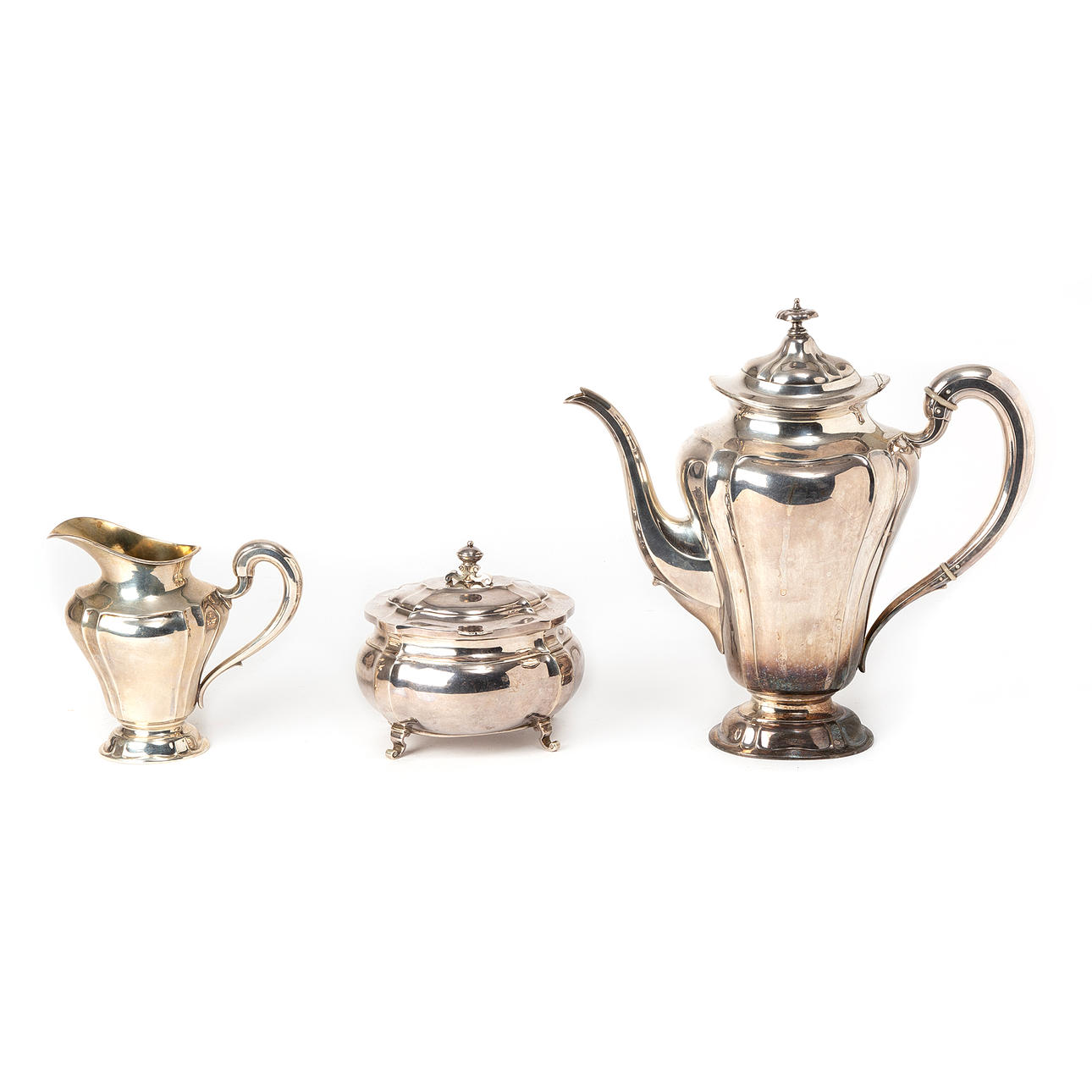 KAFFESERVIS. Tre delar, silver, Sverige, 1900-tal.