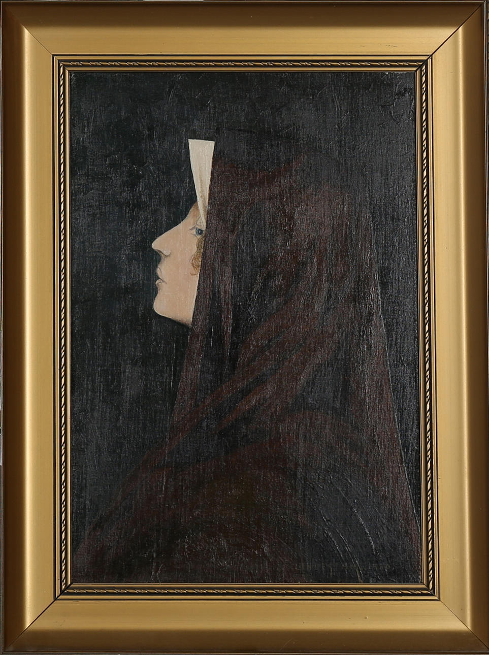 OIDENTIFIERAD KONSTNÄR. Nunna, olja på pannå, signerad Lindestam och daterad 1930.