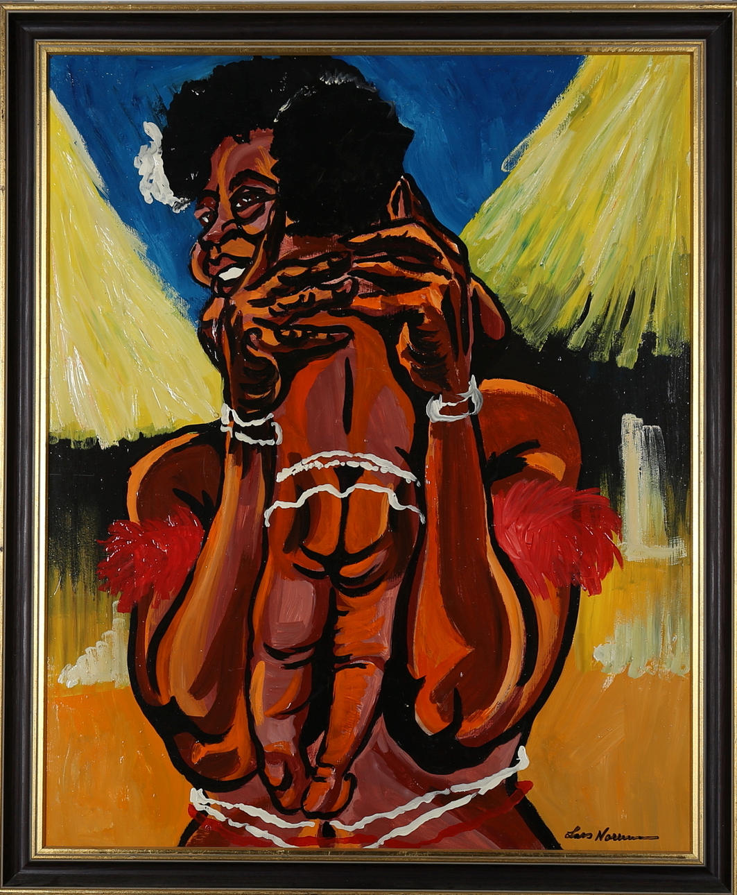 LARS NORRMAN. Mor och barn, olja på pannå, signerad.