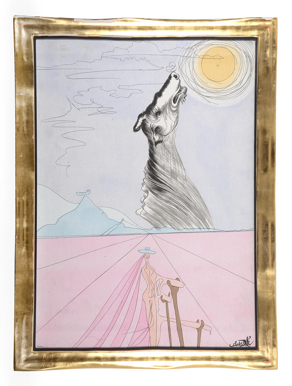 SALVADOR DALI, TAPESSIERE / KÜNSTLERTEPPICH. ”BENJAMIN”, inramad i tungt guld trim.