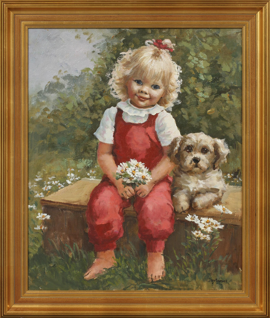 INGA BURSELL. "Lilla Emma och Ludde", olja på duk, signerad.