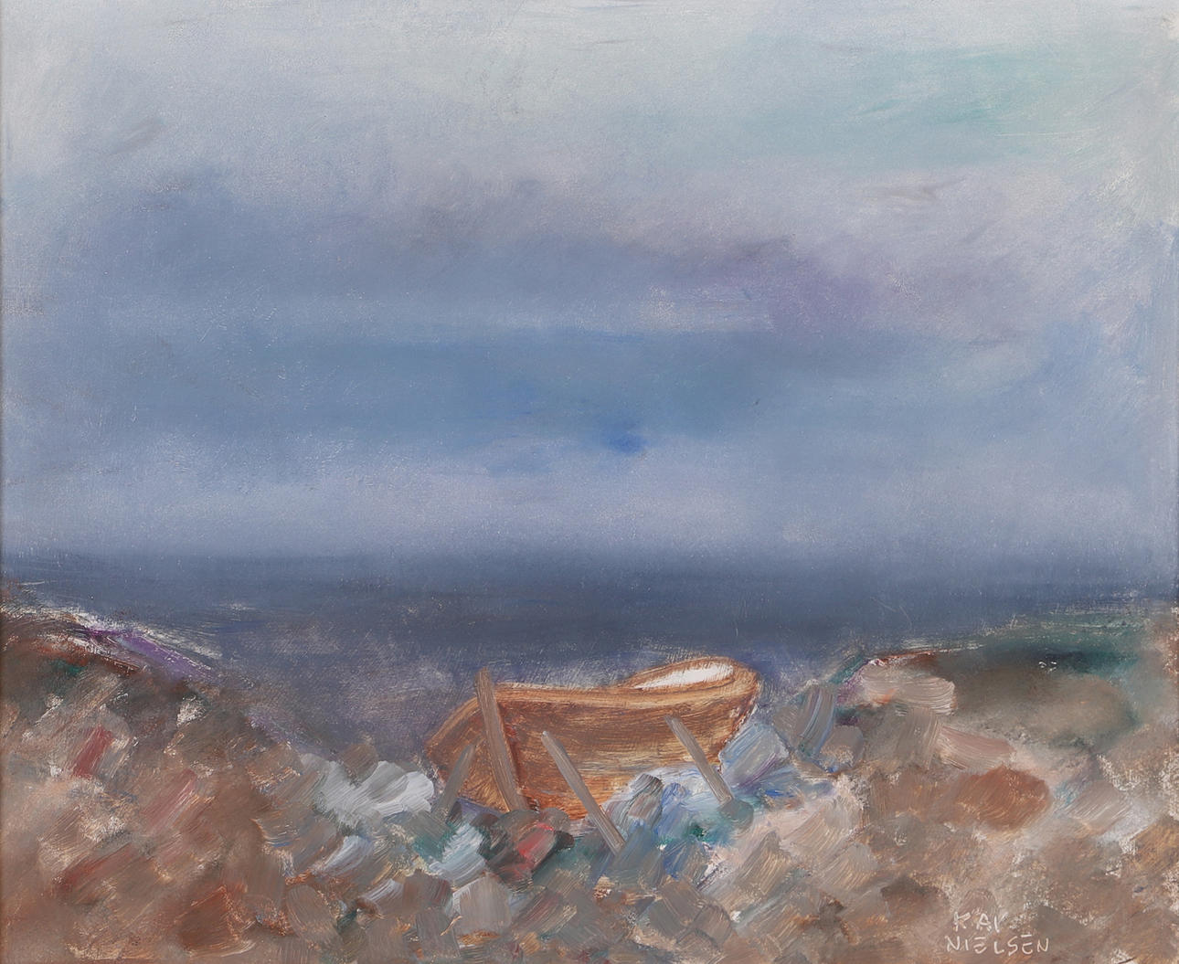 KAI NIELSEN. “Kustbild”, oil on panel, signed.