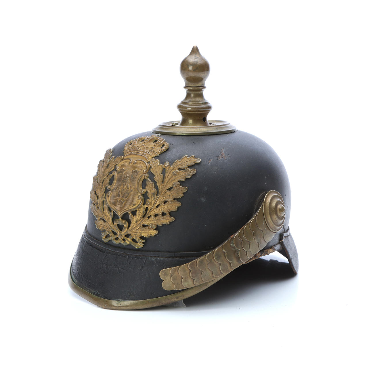 HELM. Messing und Leder. 19. Jahrhundert.