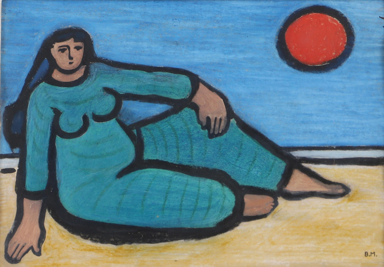 BJÖRN MALMESTRÖM. “Red Moon”, pastel, monogram signed B.M.