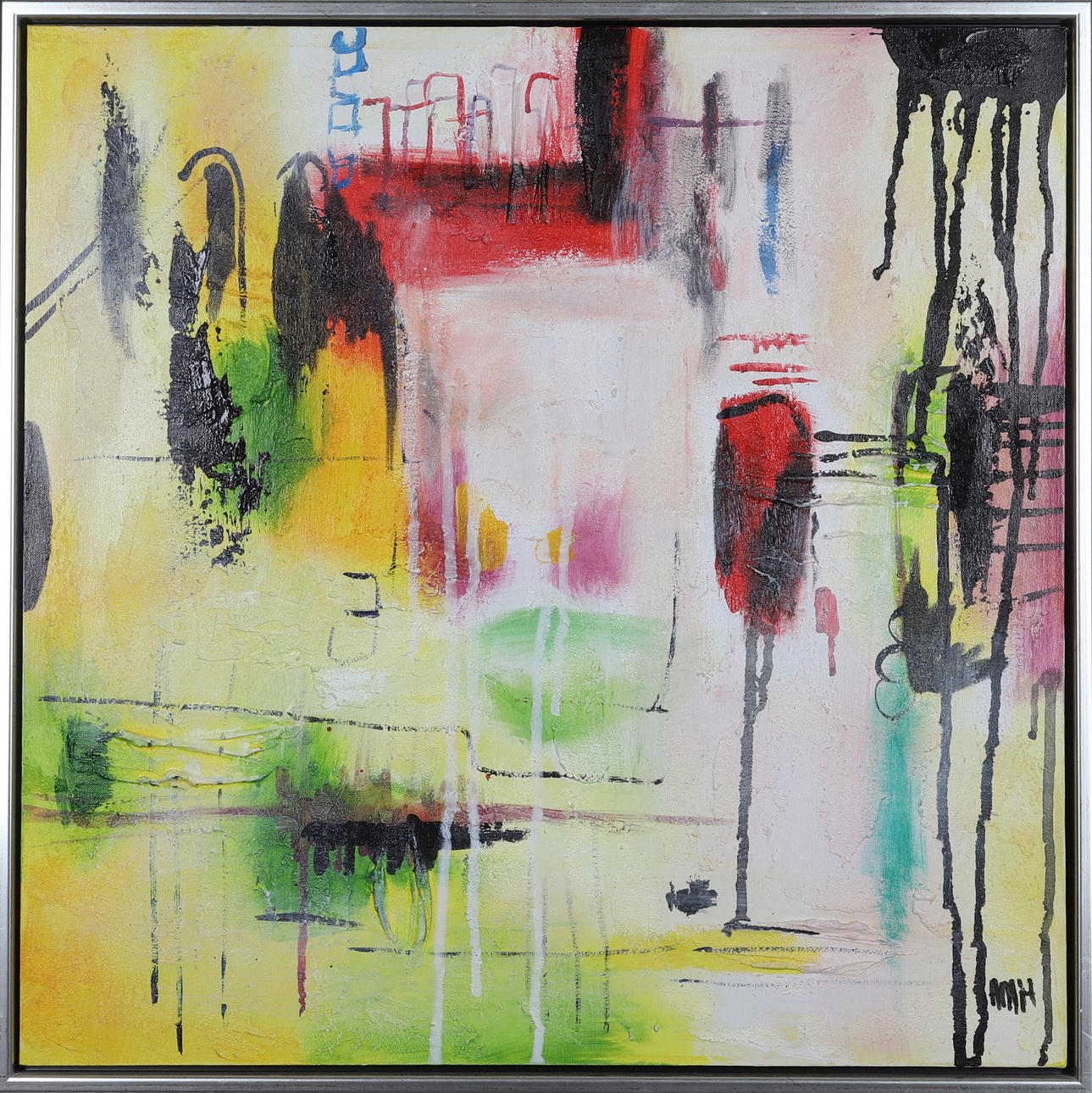 ANNE METTE HYLLEBORG. mixed media on canvas, signed.