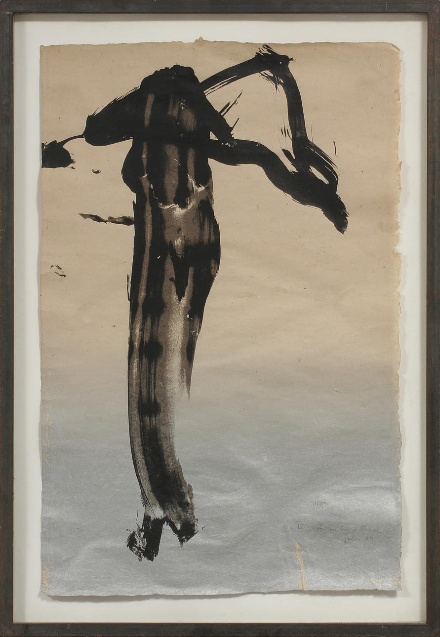 CLAES HAKE. Komposition, litografi. Signerad, dedikerad samt daterad -89.