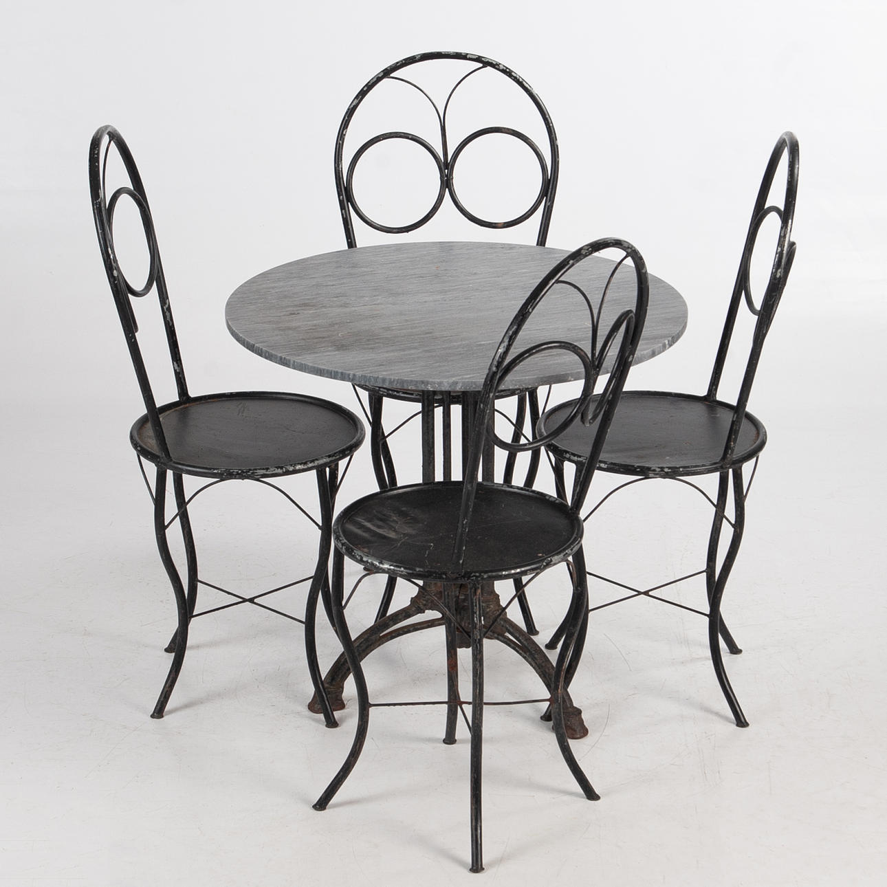 CAFÉSET, 5 delar, gjutjärn och plåt.