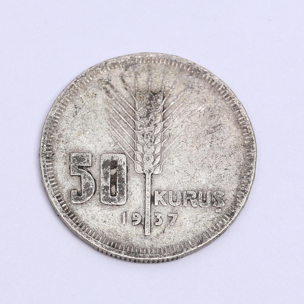 Eine Silbermünze, 50 Kurus, Türkei, 1937.