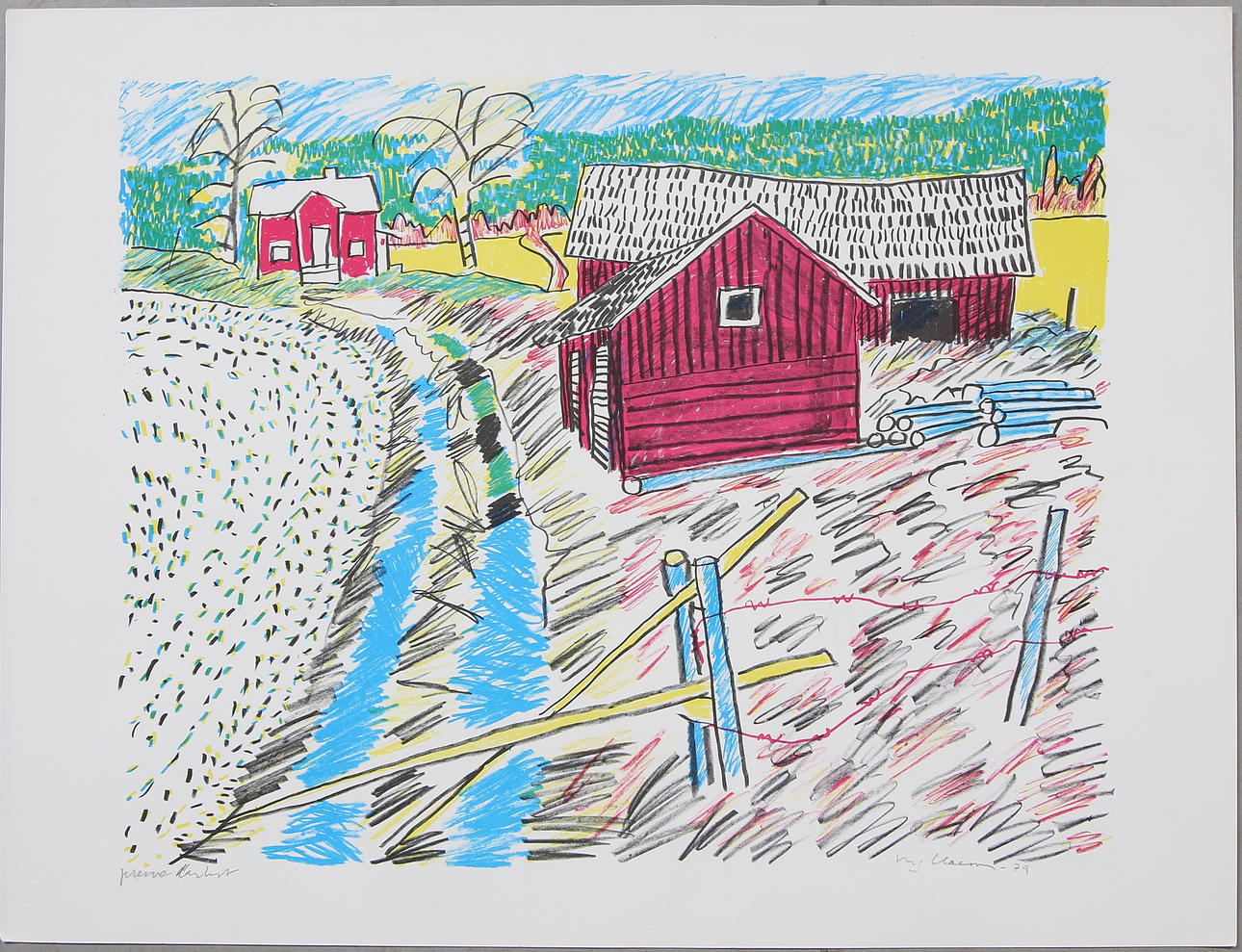 STIG (SLAS) CLAESSON. Landskap, färglitografi, signerad och märkt.