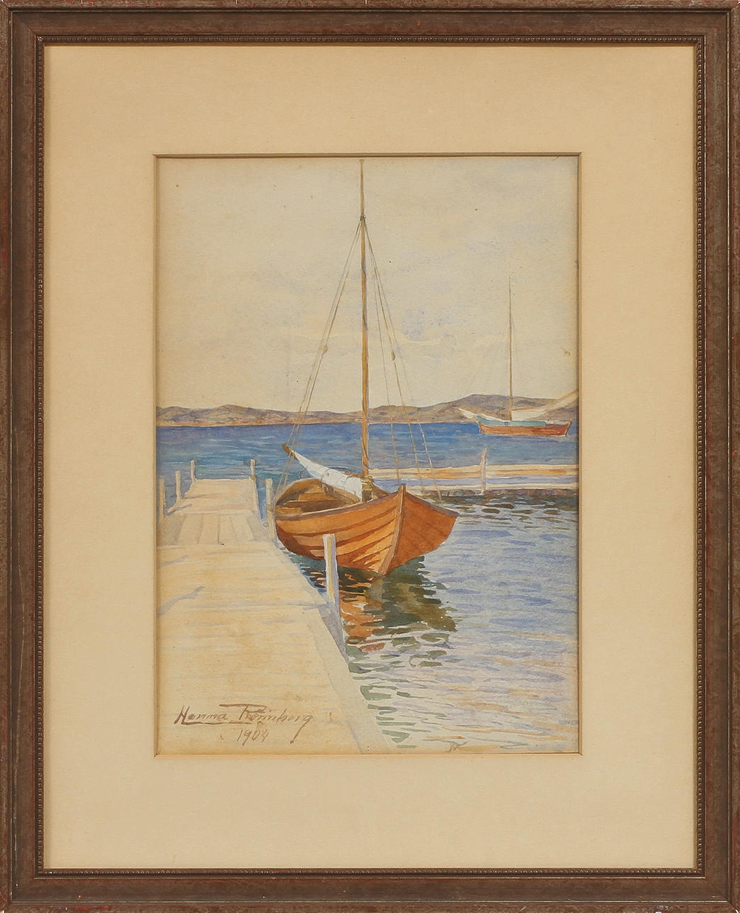 HANNA RÖNNBERG. Kustbild med båtar, akvarell, signerad och daterad 1904.