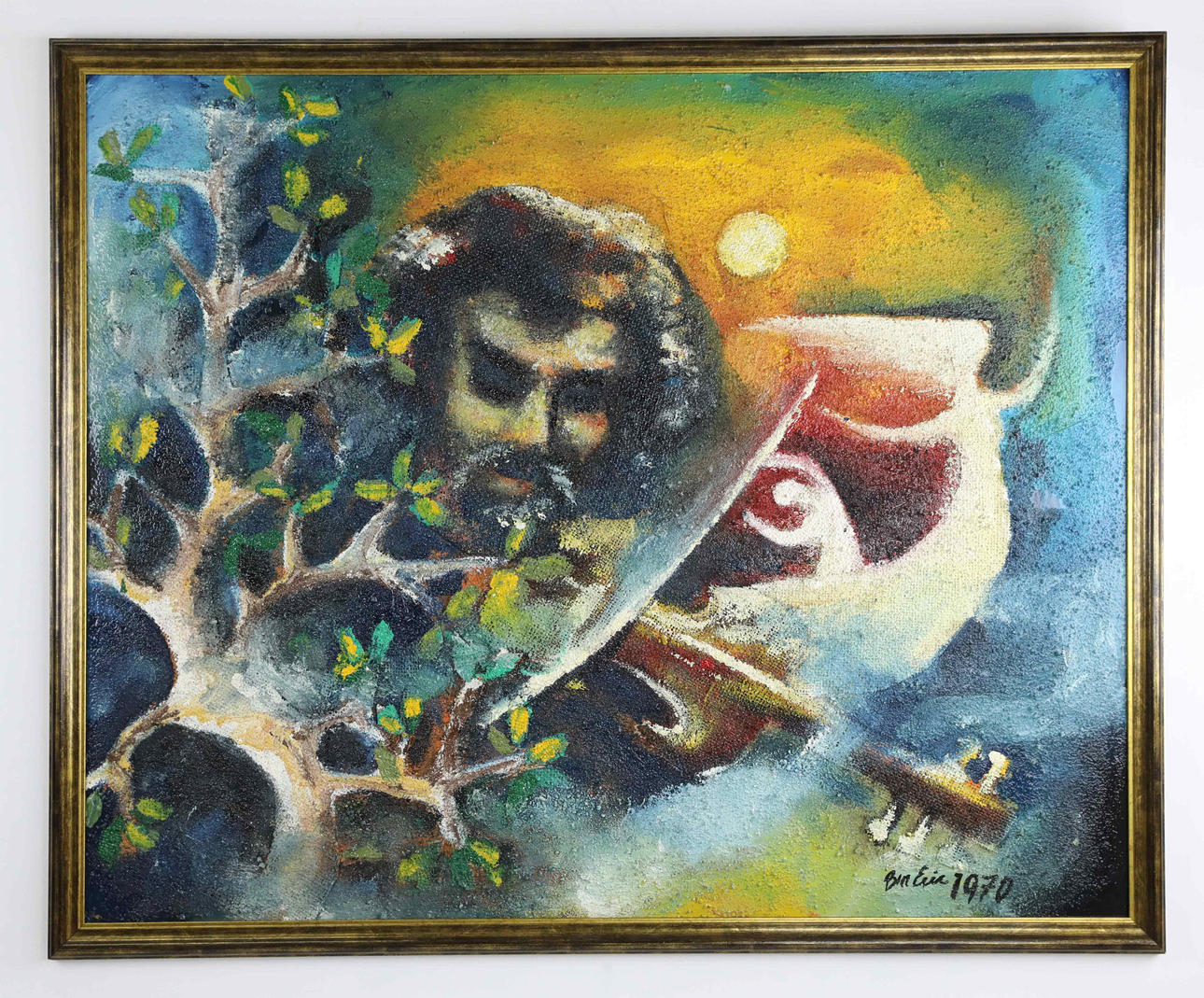 BROR-ERIC BERGQVIST. oil on panel, Thore Härdelin, Näcken, signed and dated 1970.