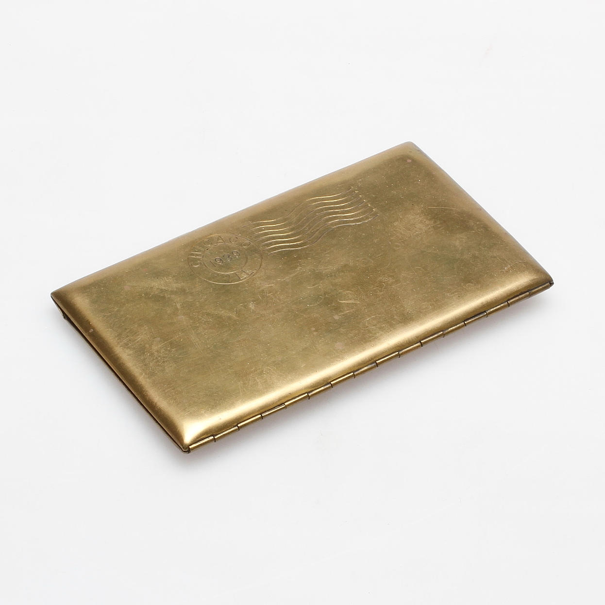 CIGARETTETUI, mässing, Chicago World Fair 1939.