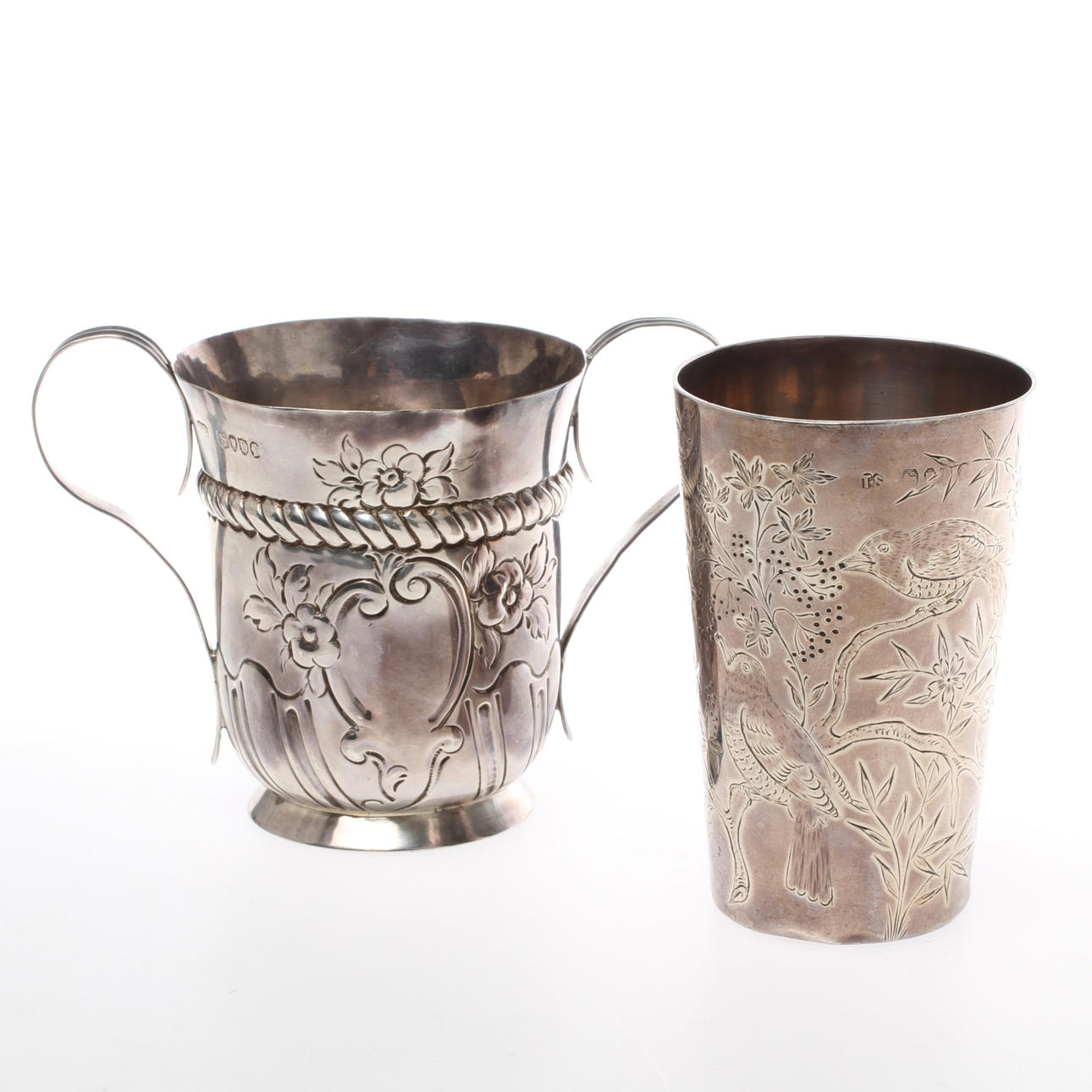 BÄGARE, 2 st, silver, England, London, 1800-tal.