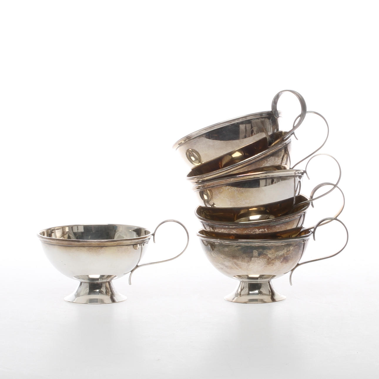 PUNSCHKOPPAR 6 st, silver, Arkala Johanna Gottschalk, Stockholm, 1960-tal.