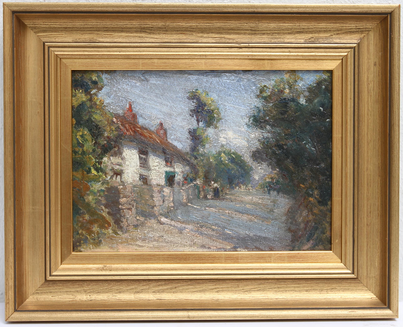 OKÄND KONSTNÄR. Olja på pannå, "Cottage near Bude".