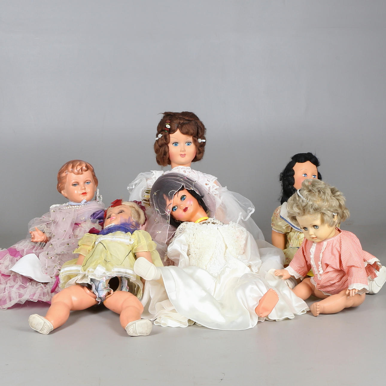 PARTI, dockor, 6 st, plast/Textil, 1900-tal.