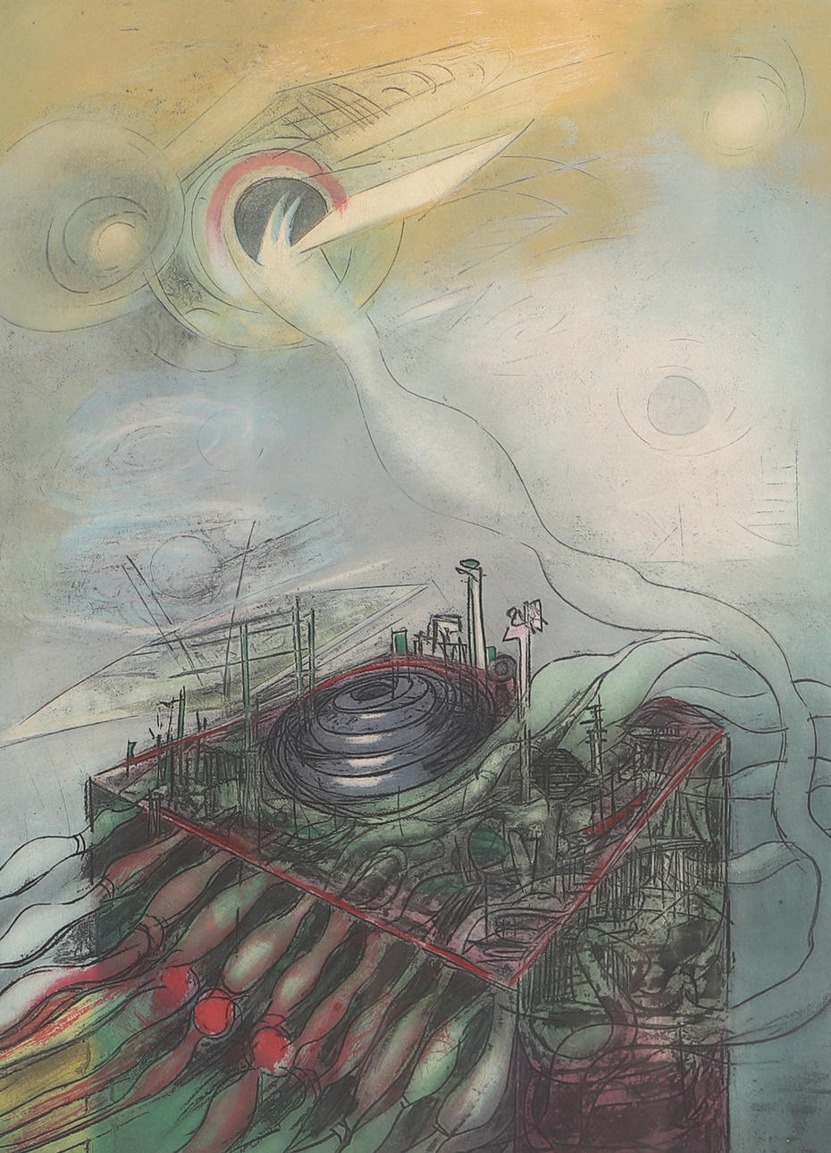 GEORGES VISAT. Composition, colour etching, signed G Visat, XII/XXV.