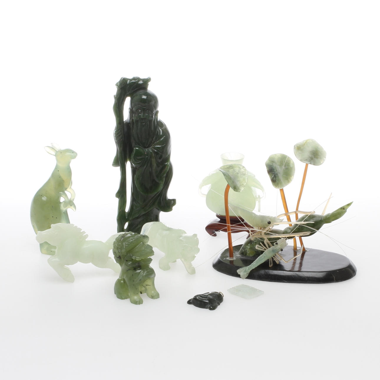 FIGURINER, 9 st, stenarbeten, bla jade, orientaliskt.