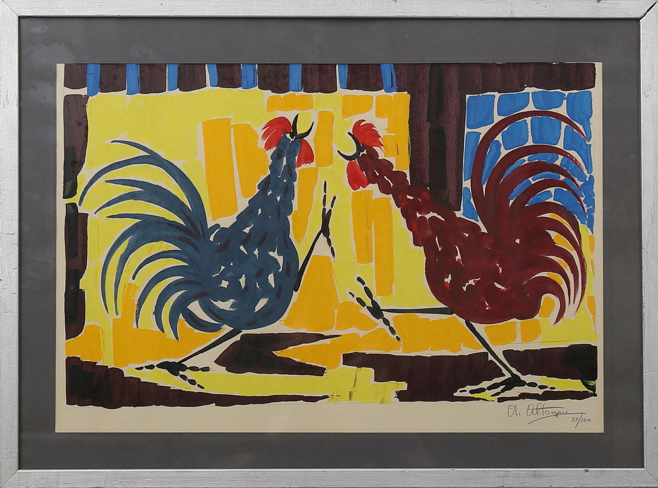 ALDO ALTOMARE. Tuppkamp, färglitografi nr 54/150, signera.