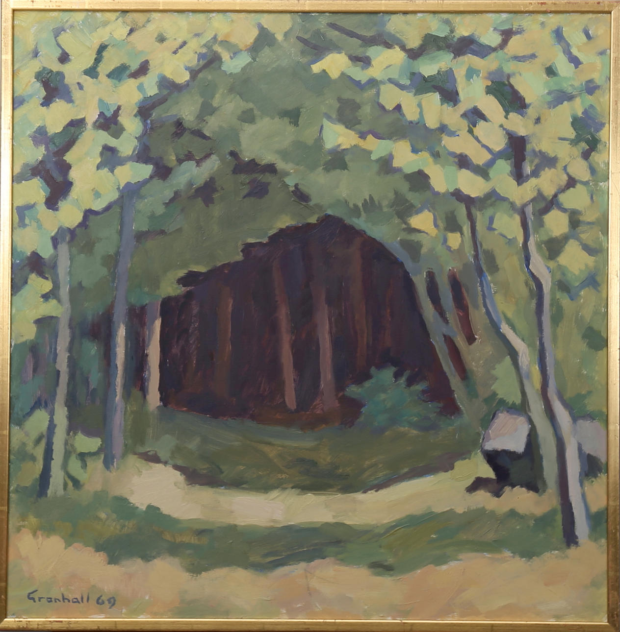 ARNE GRANHALL. Under gröna valv, olja på pannå, signerad Granhall och daterad -69.