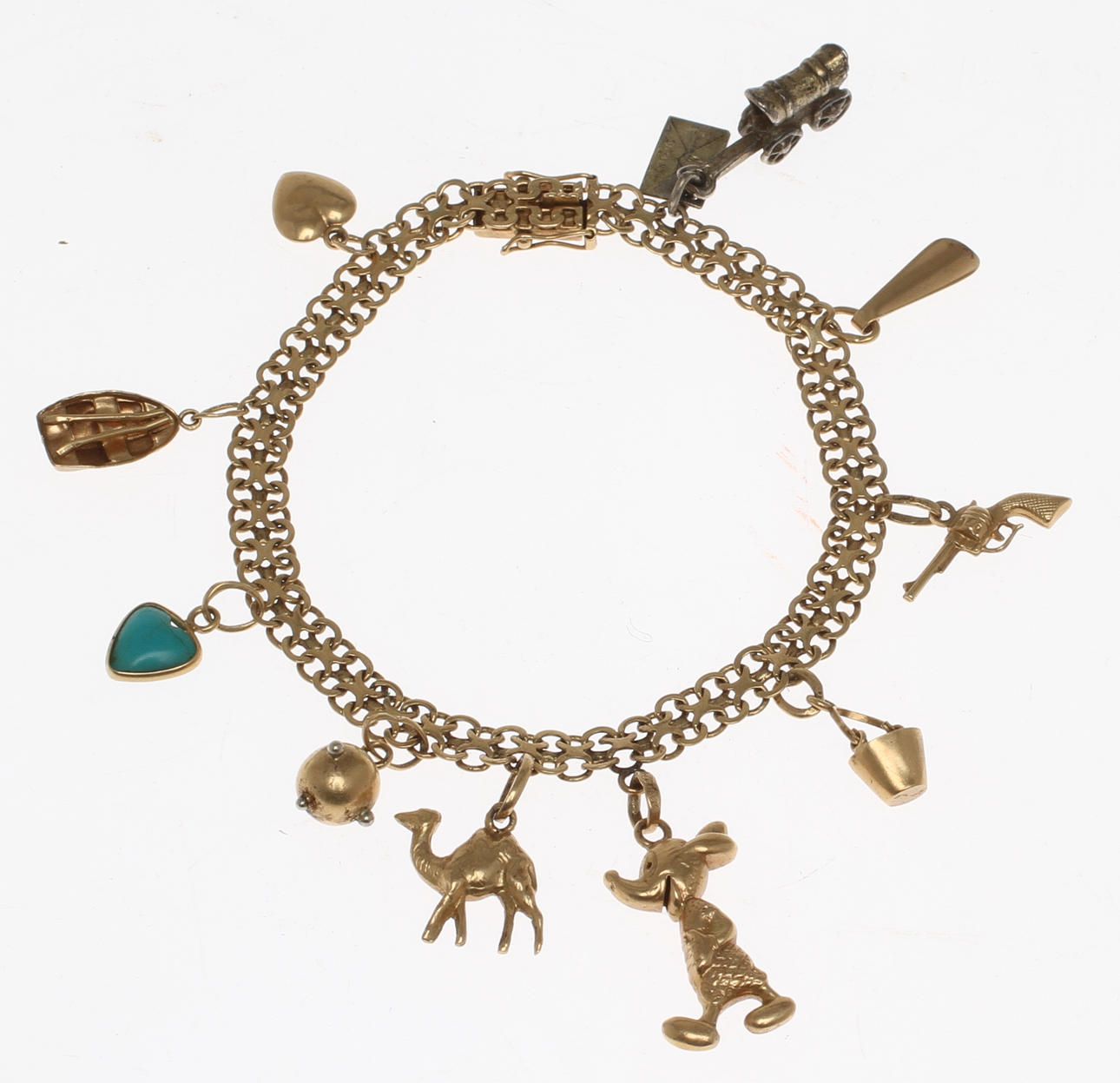 ARMBAND 18k guld med berlocker. Total vikt 16,9 gram.