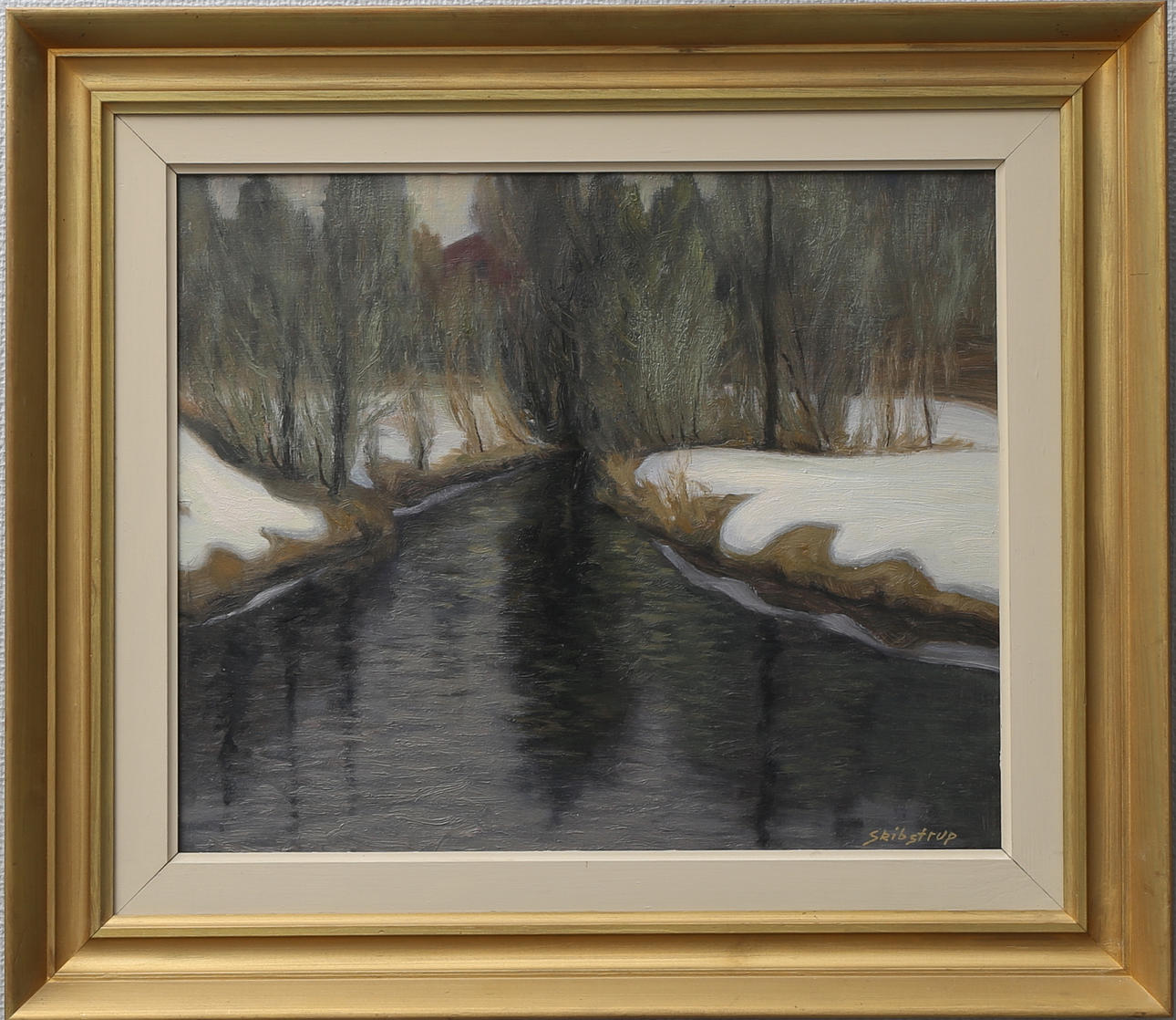 OIDENTIFIERAD KONSTNÄR. Å i landskap, olja på duk, signerad Skibstrup.