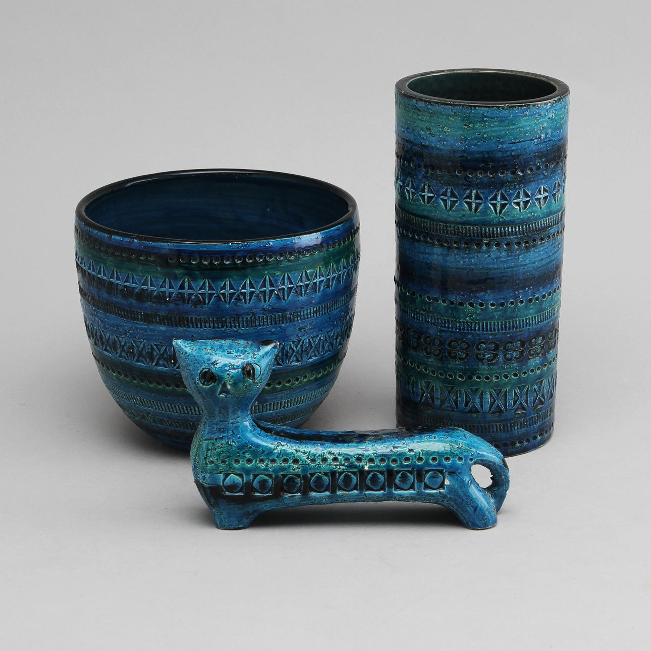 SKÅL, VAS och FIGURIN, keramik, Bitossi, Italien.