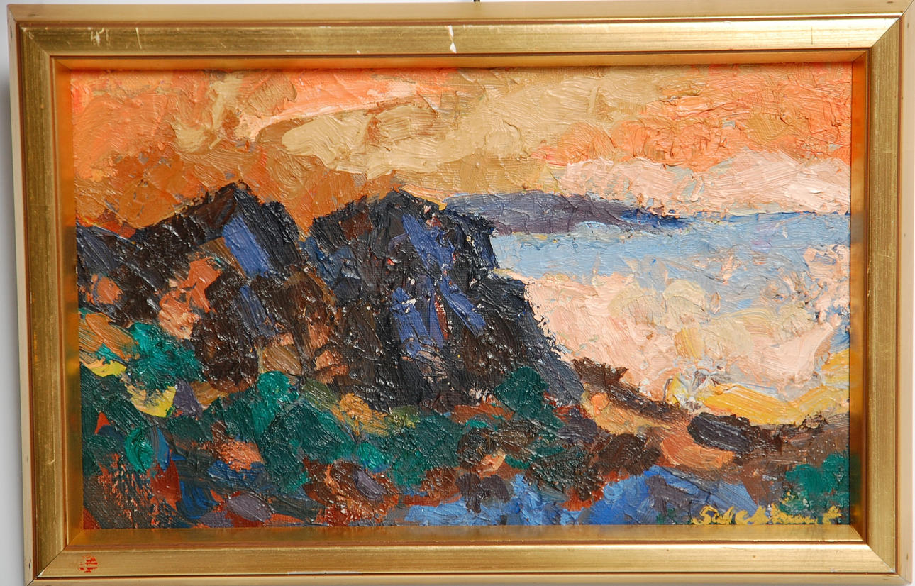 INGEMAR SALEBRANT. 1926-2008, olja på duk, motiv från Kullabygden " Kväll vid Skäret " signerad, daterad A tergo -64.