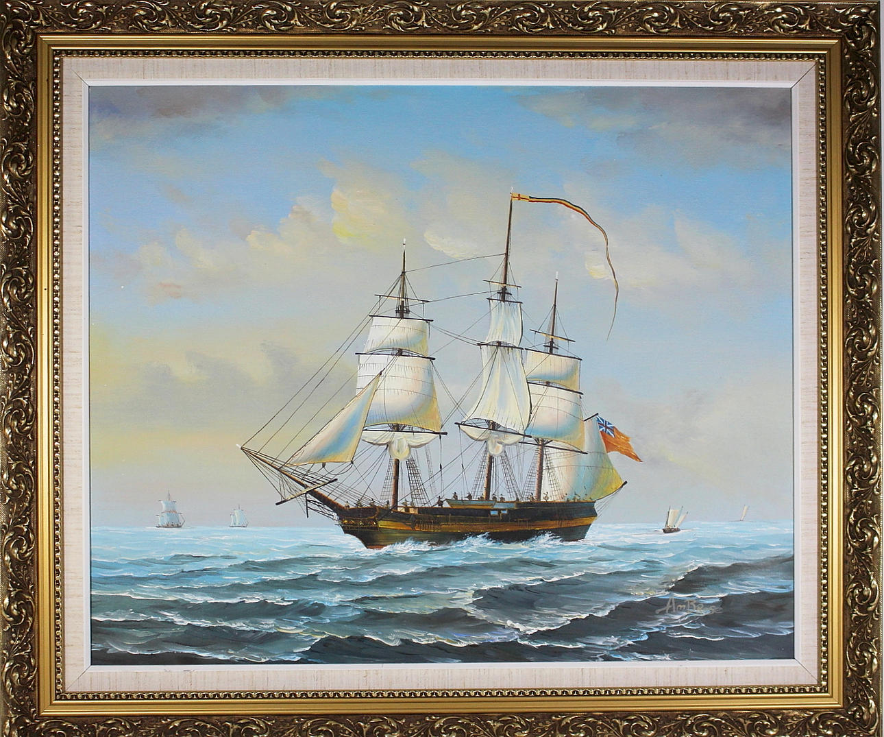AMBROSE. olja på duk, marint motiv, signerad.