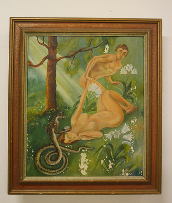 VÄGGSKÅP med tavla.