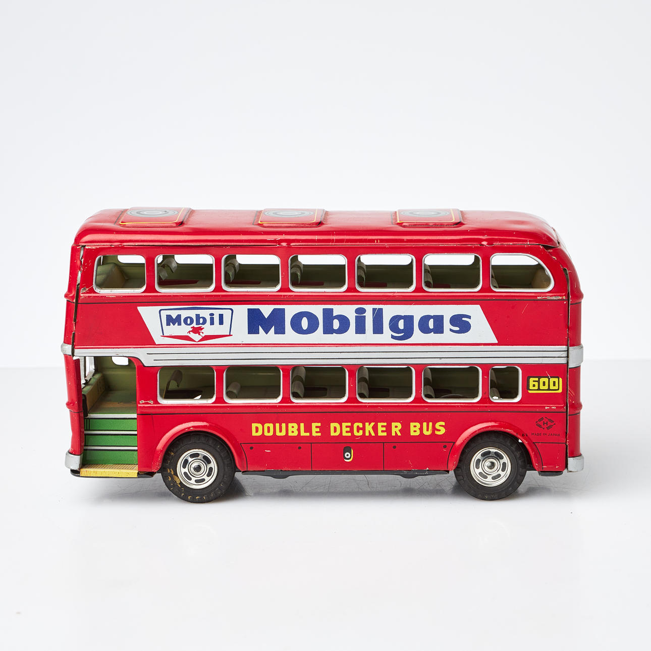 PLÅTBUSS. Shell & Mobilgas Double Decker Bus, Japan, 1950-60 tal ...