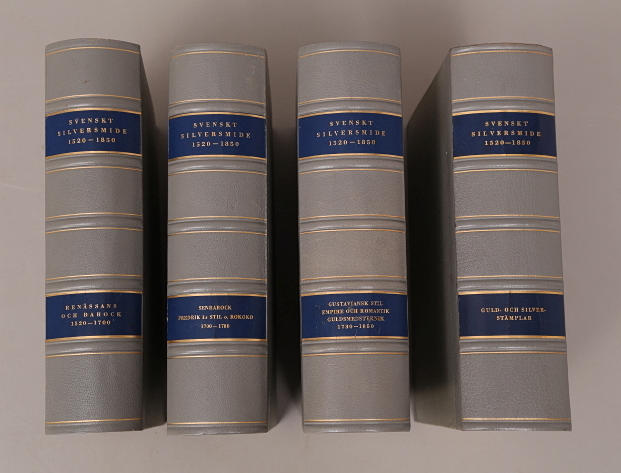 BOKBAND, 4 delar, SVENSKT SILVERSMIDE 1520-1850, tryckta 1940-1963.