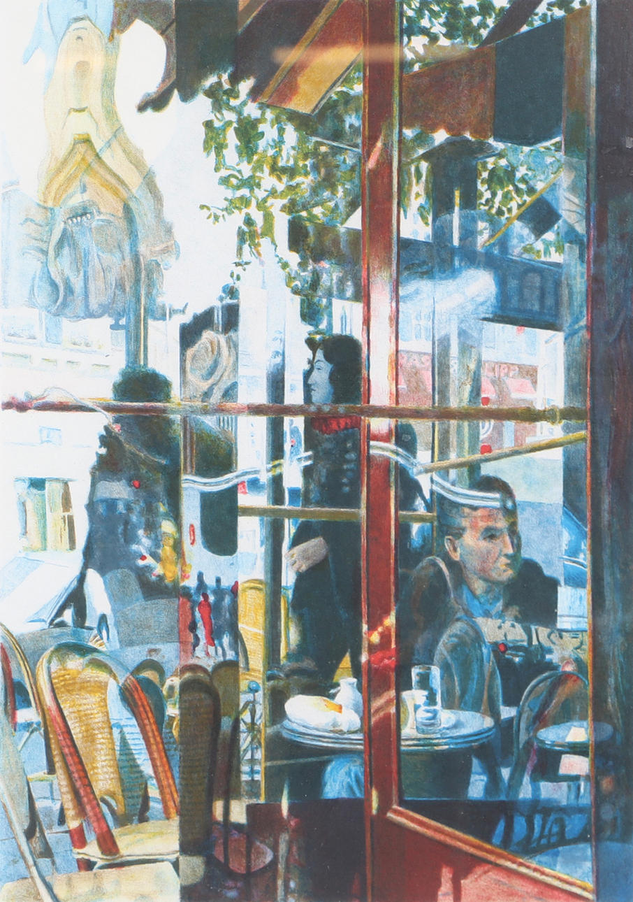 GUNNAR SÖDERSTRÖM. “Cafe”, lithograph in colours, signed Gunnar, épreuve d'artiste.