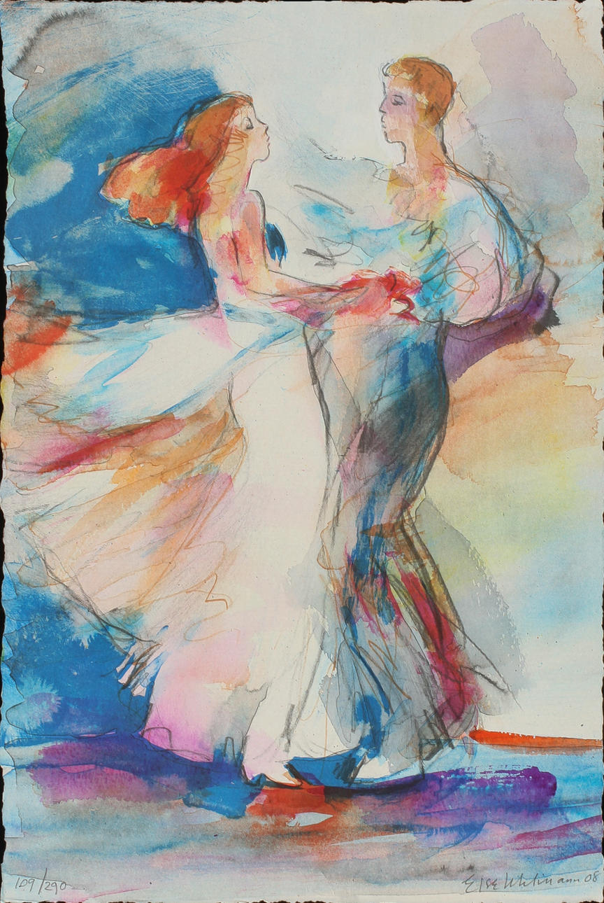ELSE UHLMANN. Dansande par, färglitografi, signerad och numrerad 109/290.