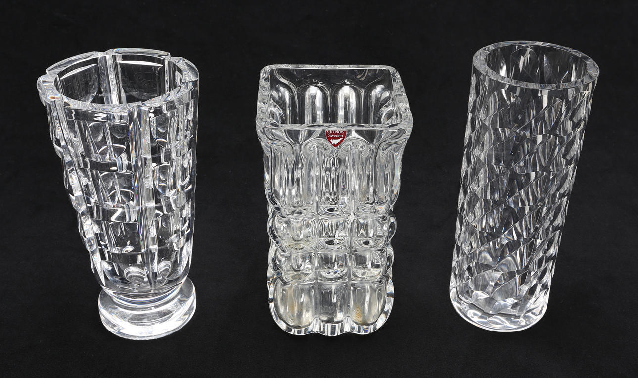 VASER, 3 st, glas, Orrefors, signerade.