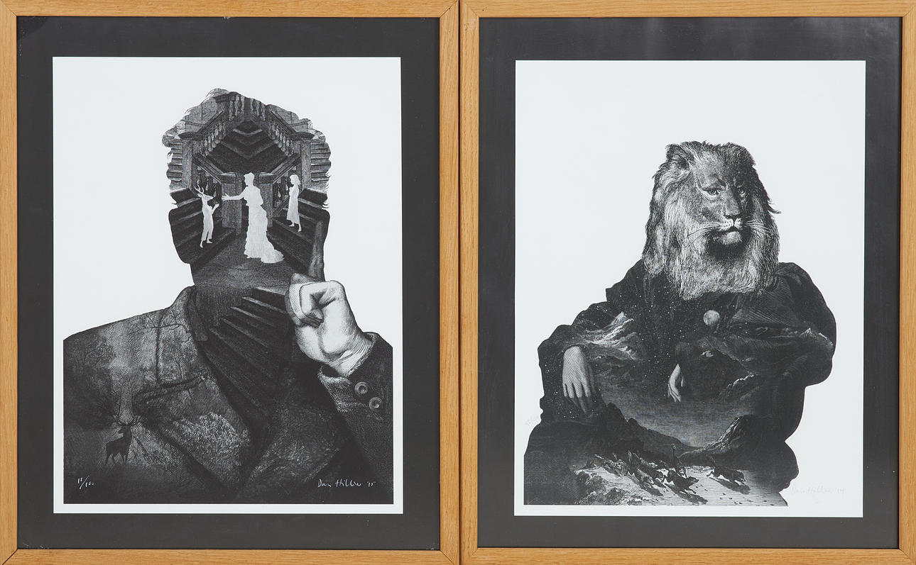 DAN HILLIER (1973-2024). 2 pcs, Cellar Door and Lion, serigraphs, signed and dated 2014 and 2018, numbered 15/100 and 18/100 respectively.