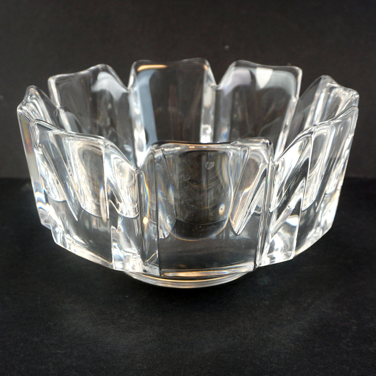 LARS HELLSTEN. Bowl, “Corona”, crystal, Orrefors, signed, labeled.