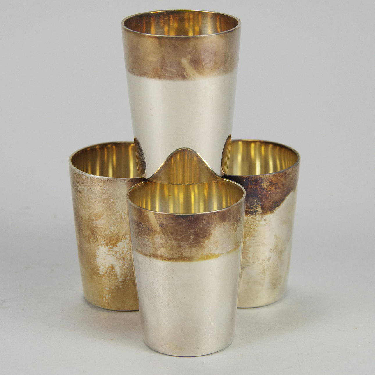 BÄGARE, 4 stycken, utländskt silver, svenska kontrollstämplar.