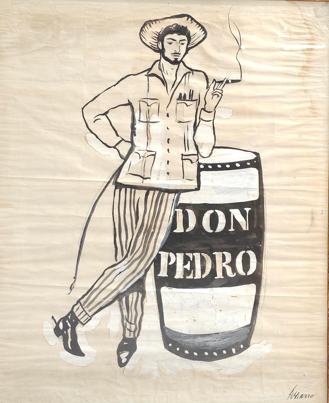 JOSEP MIQUEL SERRANO. “DON PEDRO” DRAWING IN INK AND CLARY ON PAPER.