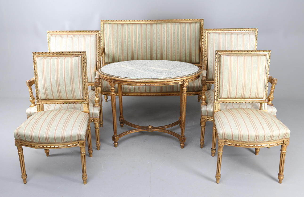 SALONGSGRUPP, 6 delar, Gustaviansk stil, 1900-tal.