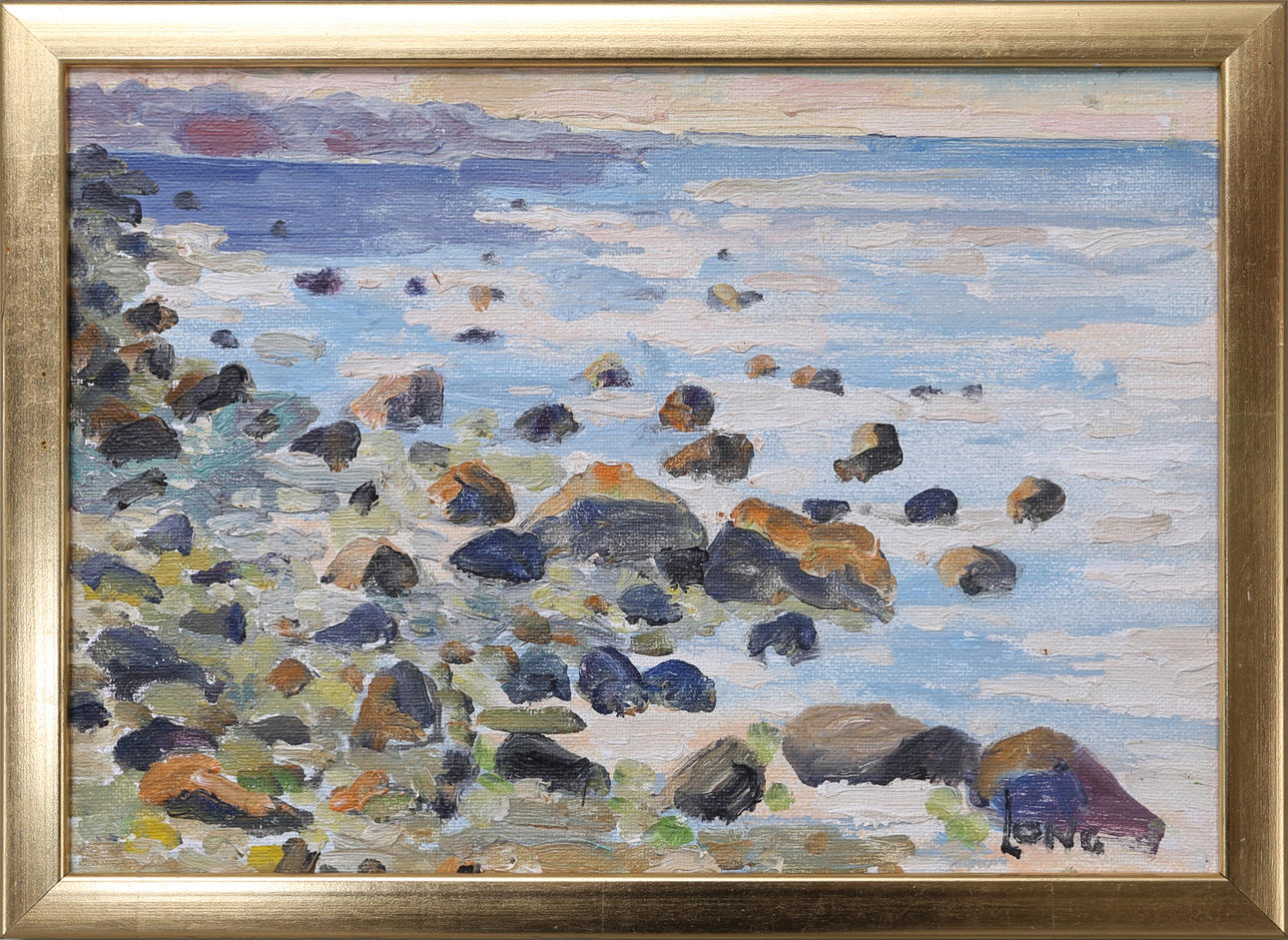 GÖTE LONG. Kustmotiv, olja på pannå, signerad.