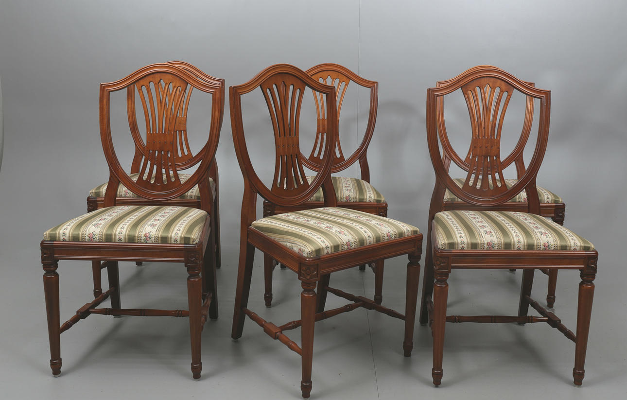 STOLAR, mahogny, 6 stycken, gustaviansk stil, 1900-talets andra hälft.