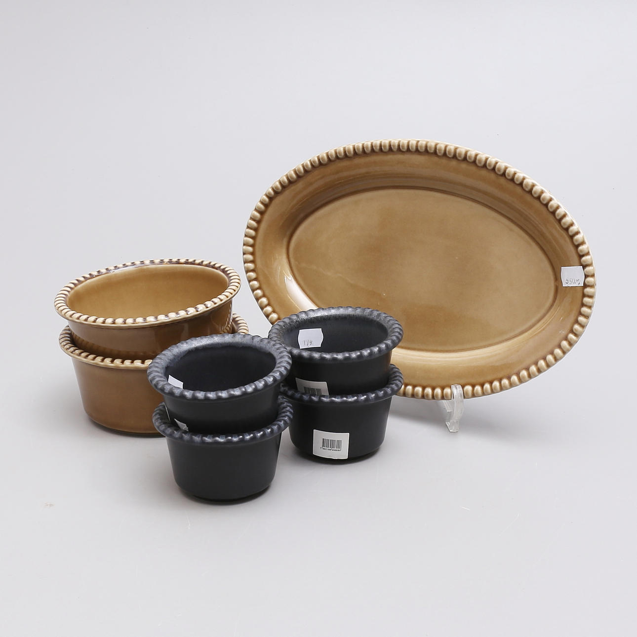 SERVISDELAR, 7 st, stengods, "Daria", Potteryjo.