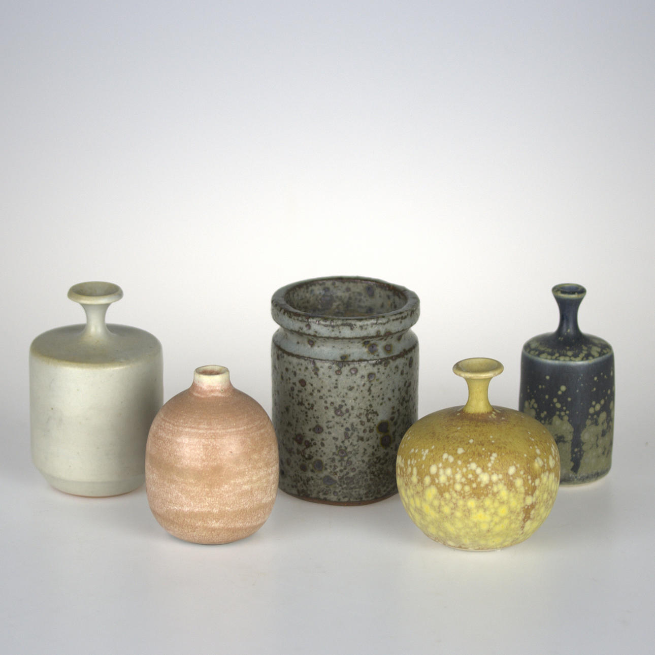 ROLF PALM. Miniatures, vases, 5 pcs. stoneware, signed, Mölle.