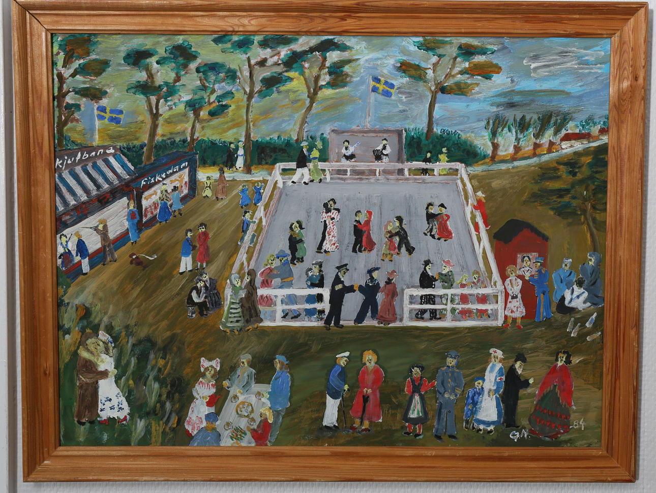 OIDENTIFIERAD KONSTNÄR. Olja på pannå, På dansbanan, signerad G N, daterad- 84.