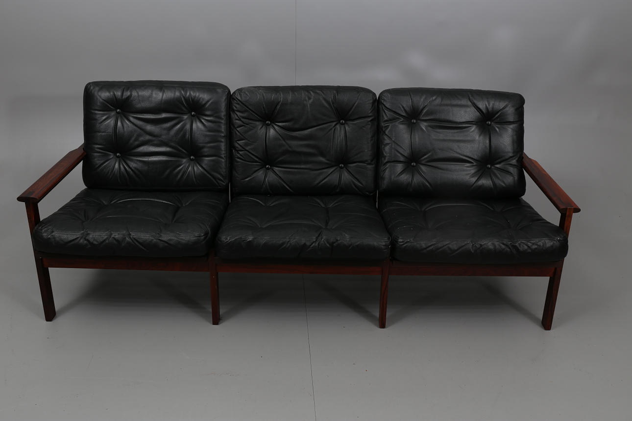 SOFFGRUPP, jakaranda och skinn, 5 delar, 1960-tal.