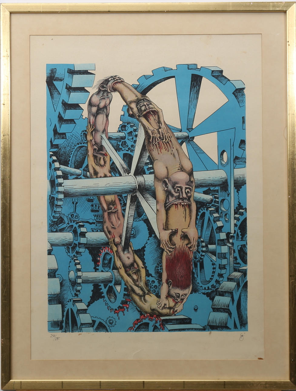 ULF RAHMBERG. "Maskinen", färglitografi. Monogramsignerad och numrerad 234/275.