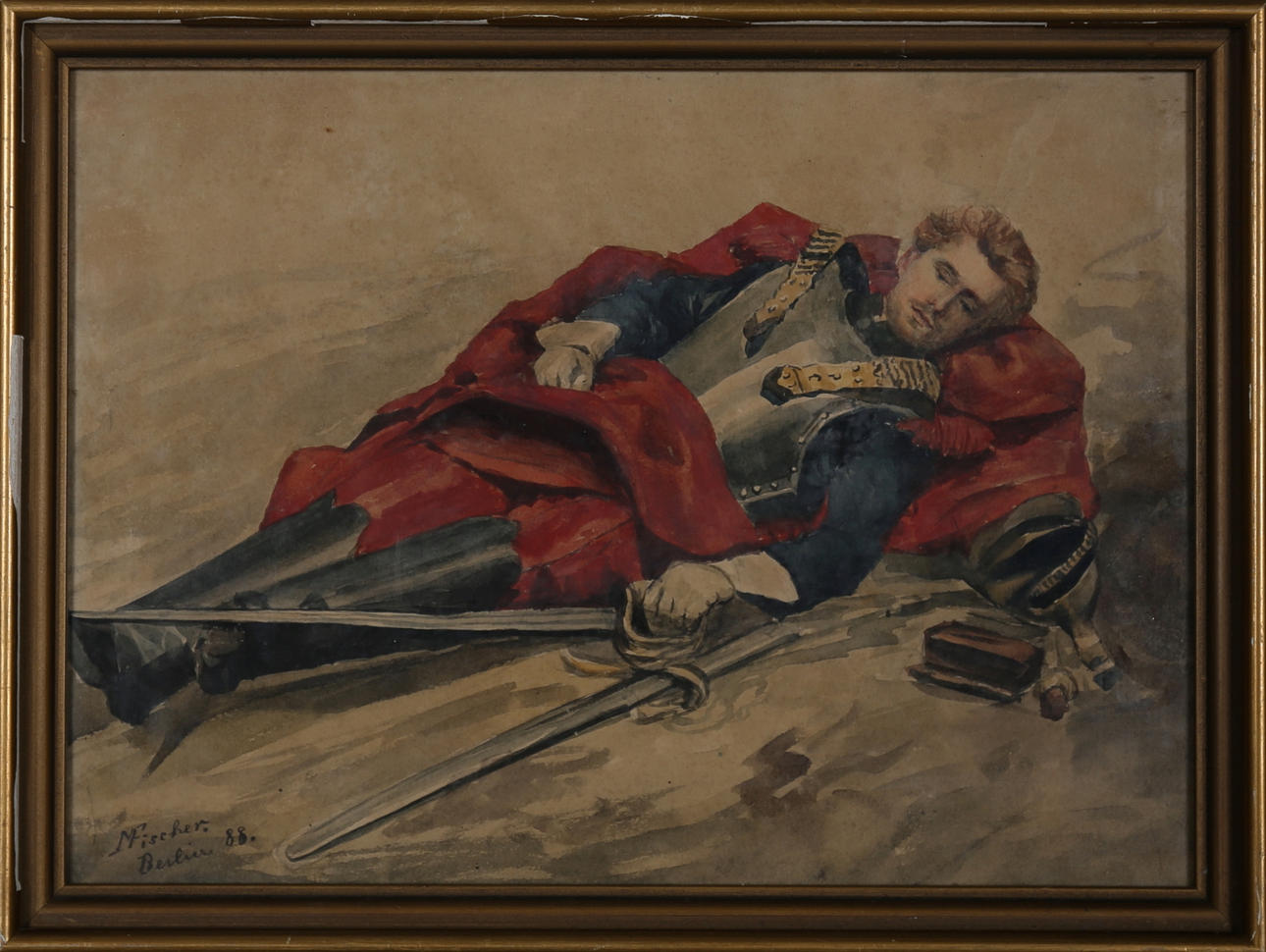 OIDENTIFIERAD KONSTNÄR. Soldat. Akvarell på papper, signerad och daterad M Fischer. Berlin 88.