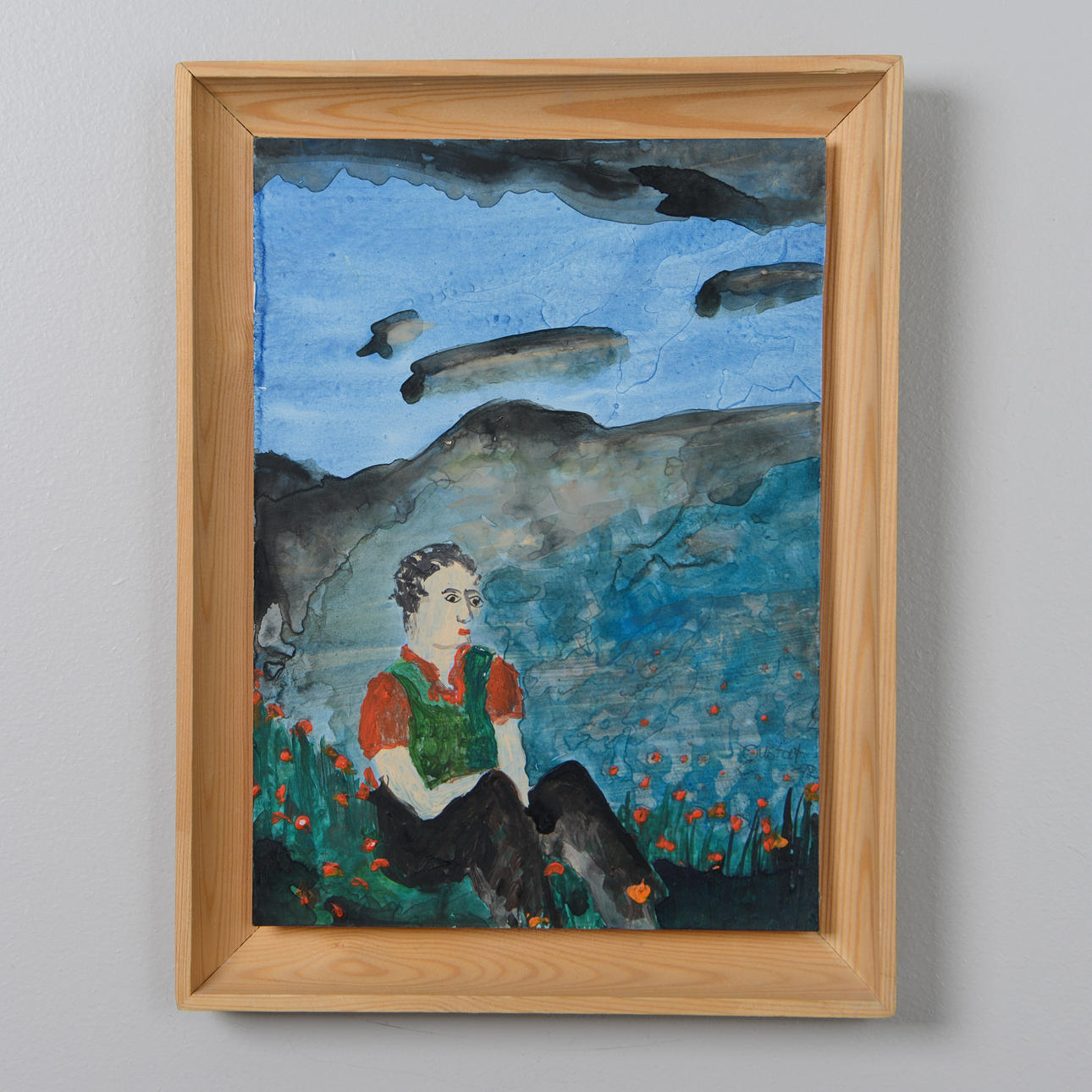 GUSTAF WIKLUND. Lonely boy, oil on panel, unsigned.